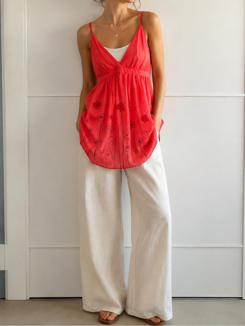 Y2K Vintage La Vie En Rose Coral Sheer Floral Long Top